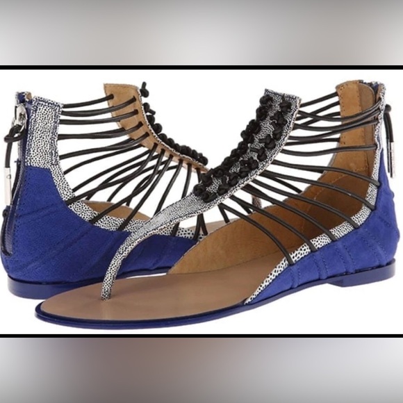 L.A.M.B. Shoes - L.A.M.B Reagon Leather Sandals Indigo Blue/White